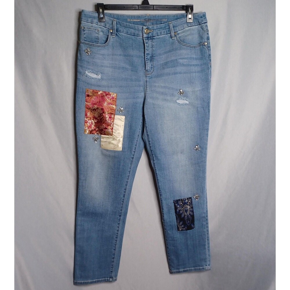 Chico's So Slimming Girlfriend Jeans Womens 14 Light Ankle Patchwork Paisley